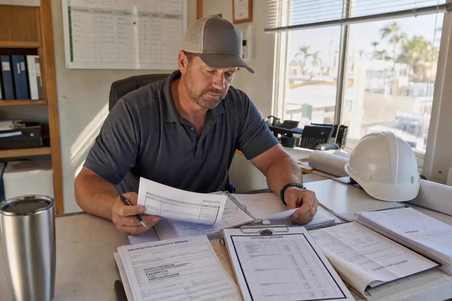 Florida contractor workers comp audit folder with subcontractor certificates and exemption records