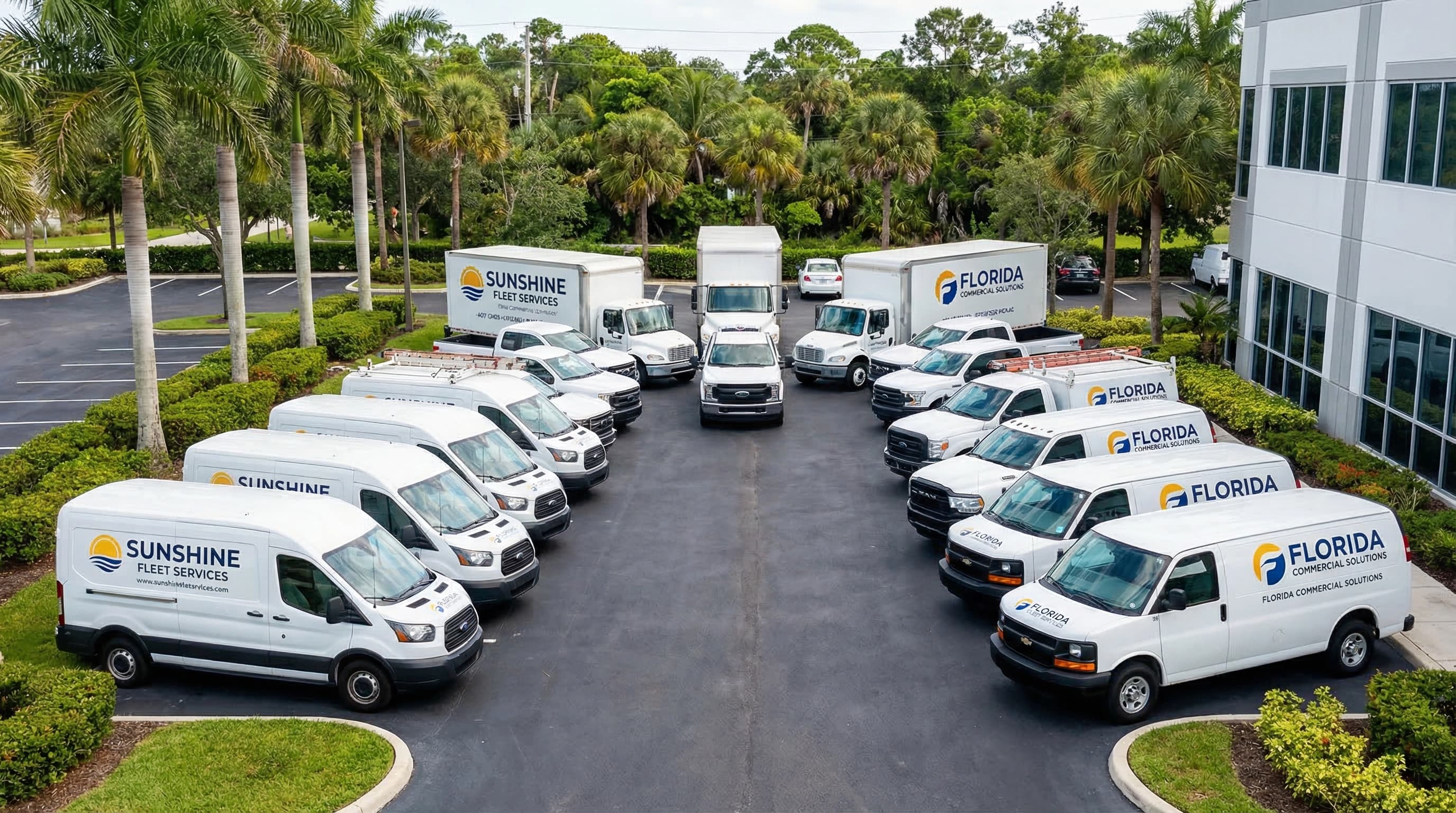 Commercial fleet vehicles parked in Florida