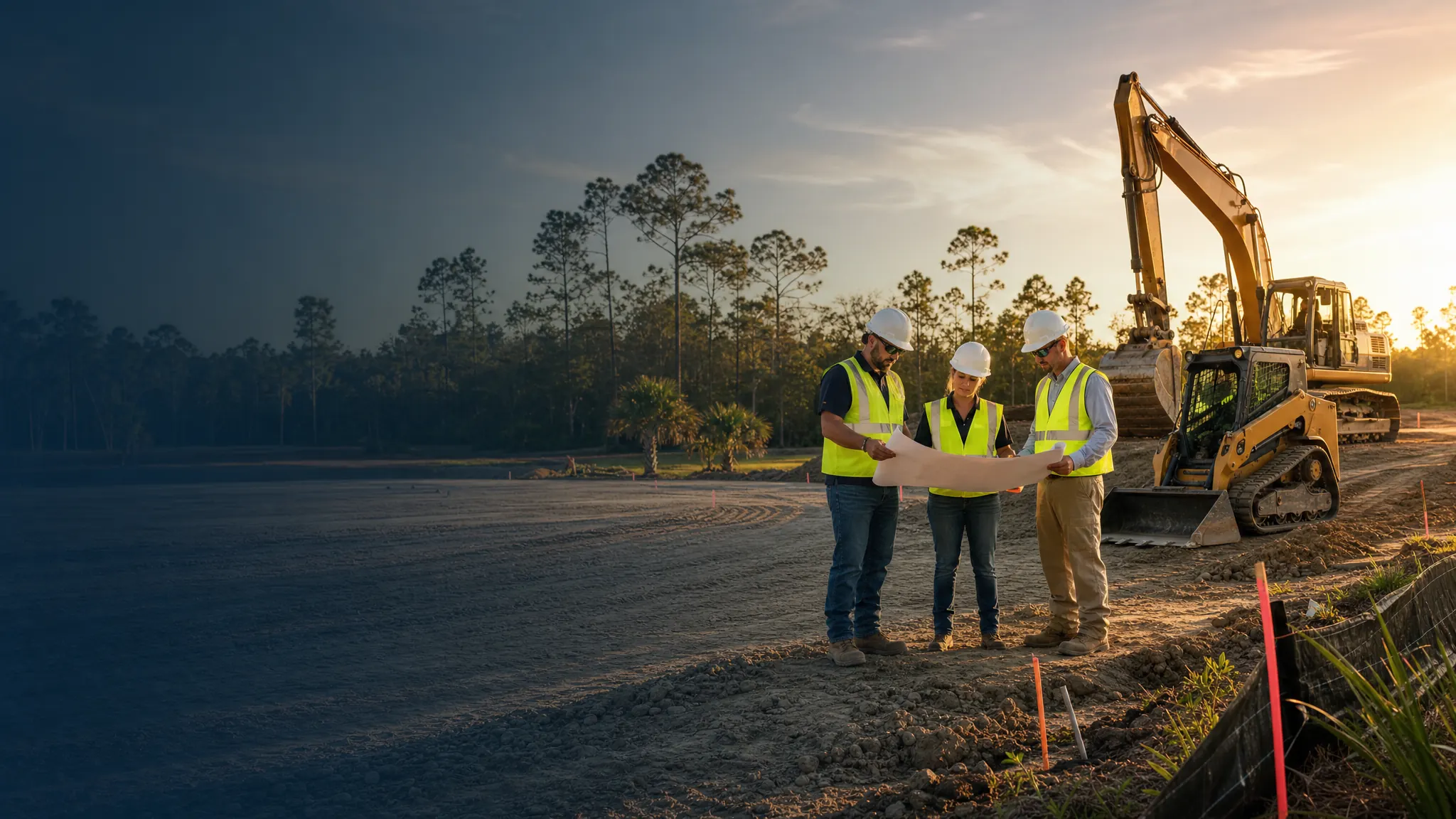 Florida grading and excavation jobsite with heavy equipment for contractor insurance review