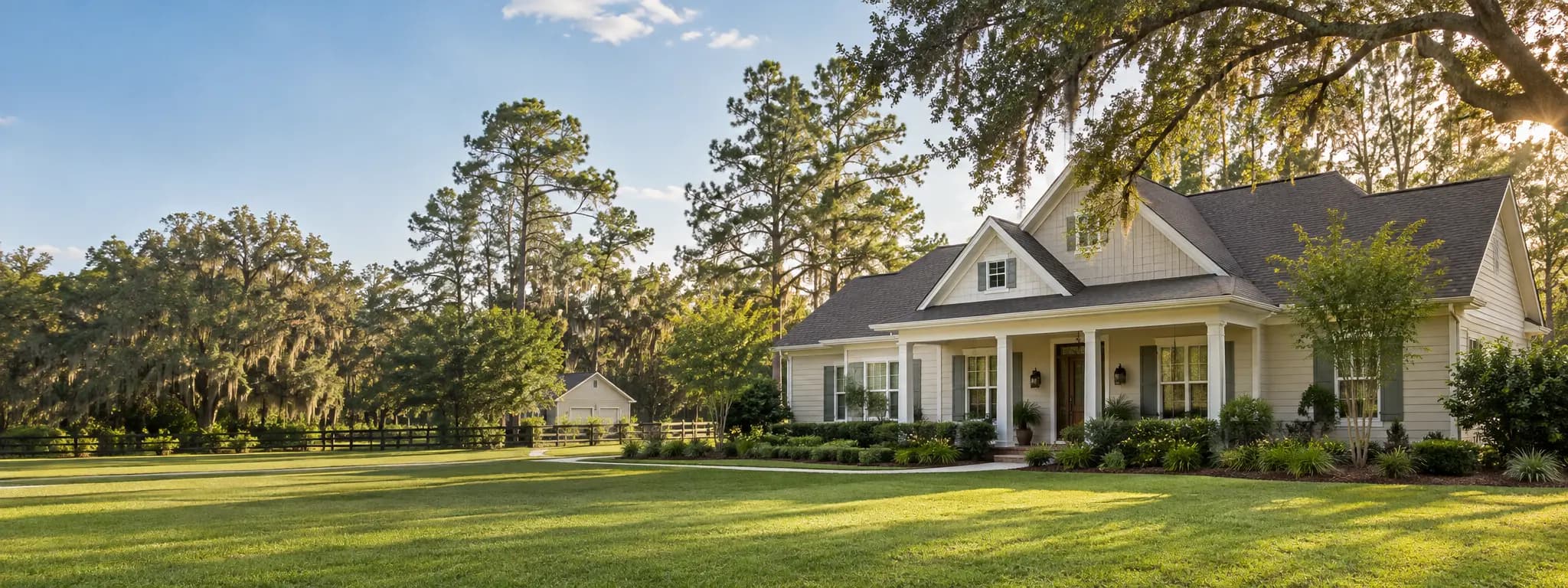 North Florida home with a visible roof and mature oak and pine trees in Lake City