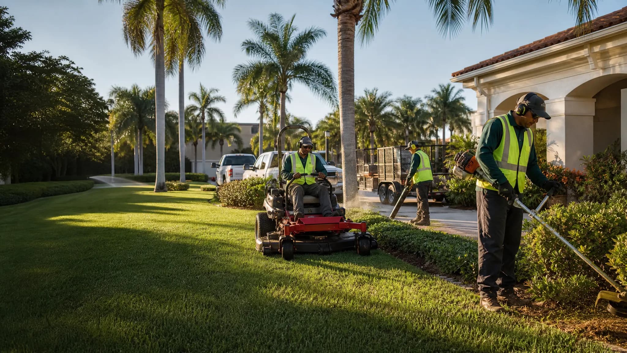 Florida landscaping crew, trucks, equipment, and commercial lawn care insurance review