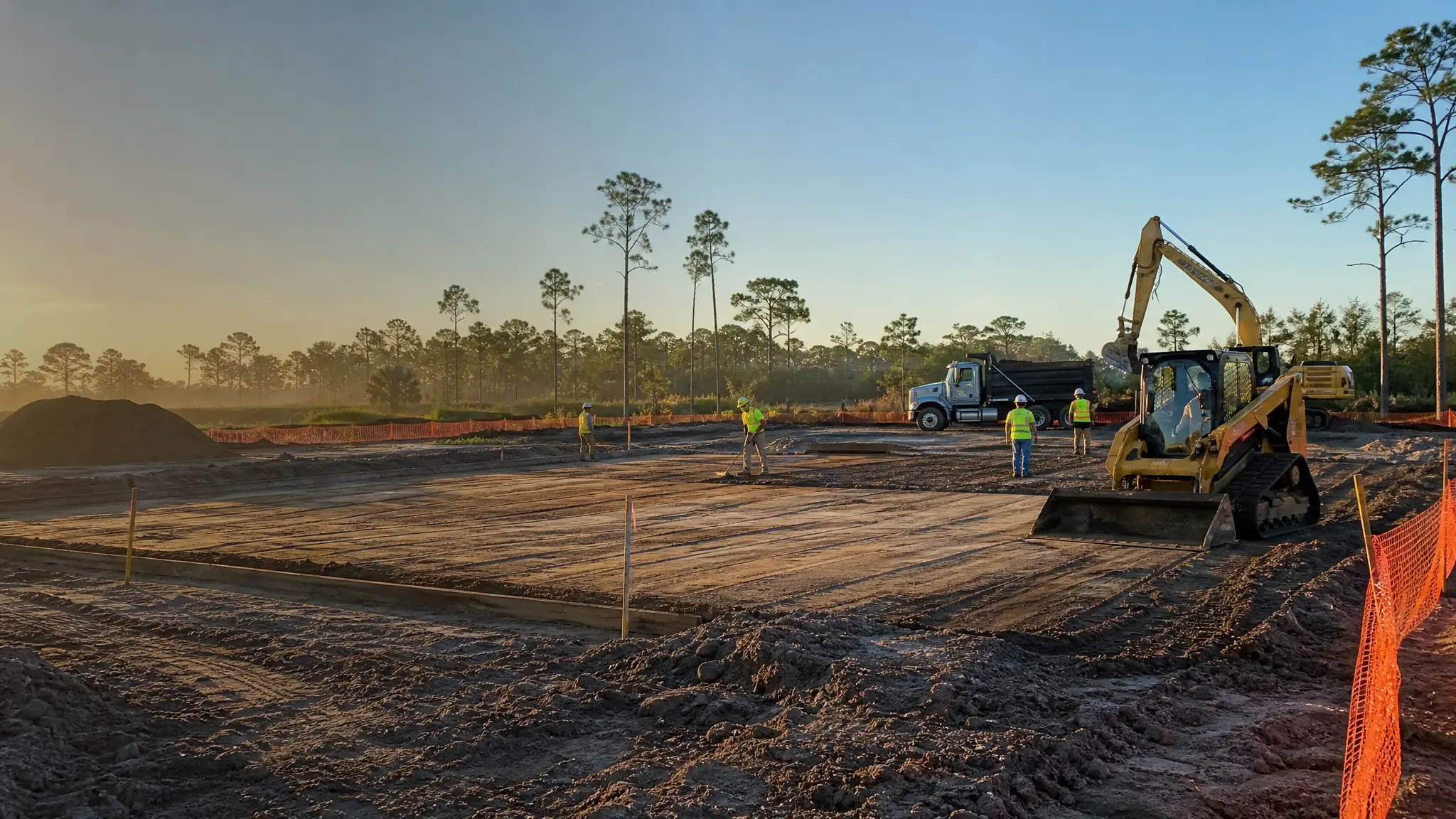 Florida site prep contractor jobsite with heavy equipment for insurance review