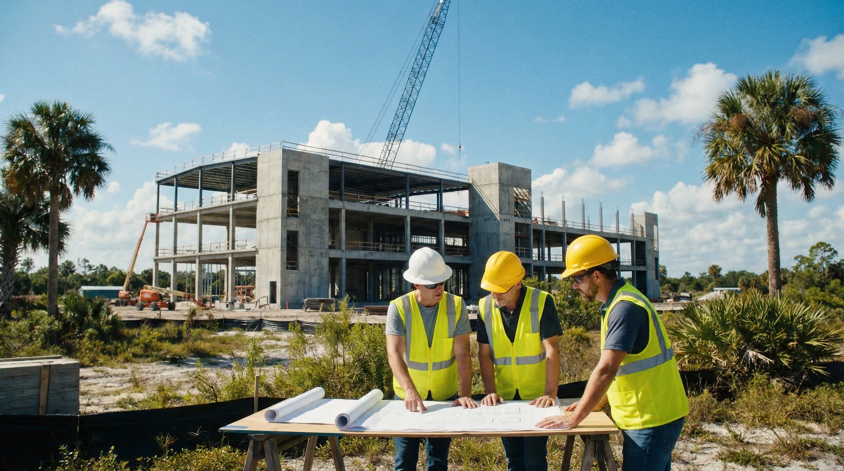 Construction site with workers in Florida