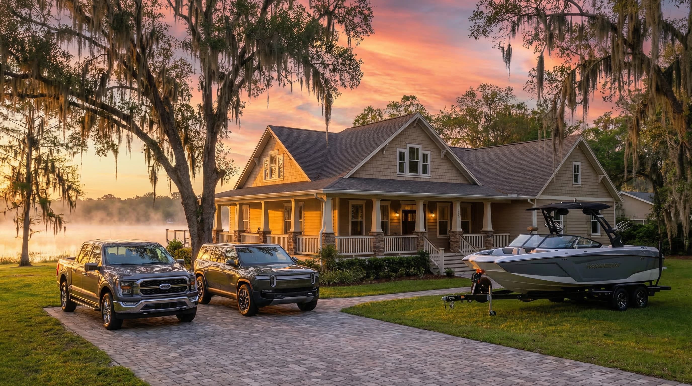 Family with home and vehicles
