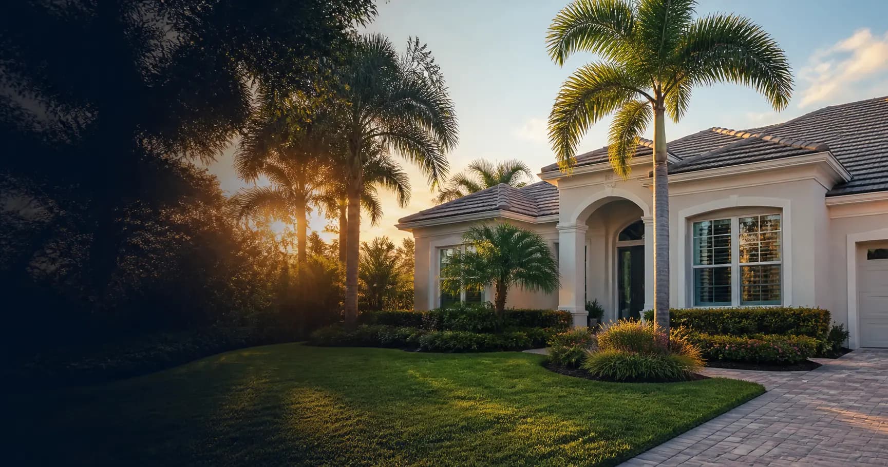 Florida home at golden hour representing the direct appointment between Greene & Associates Insurance and Sypher Insurance Exchange