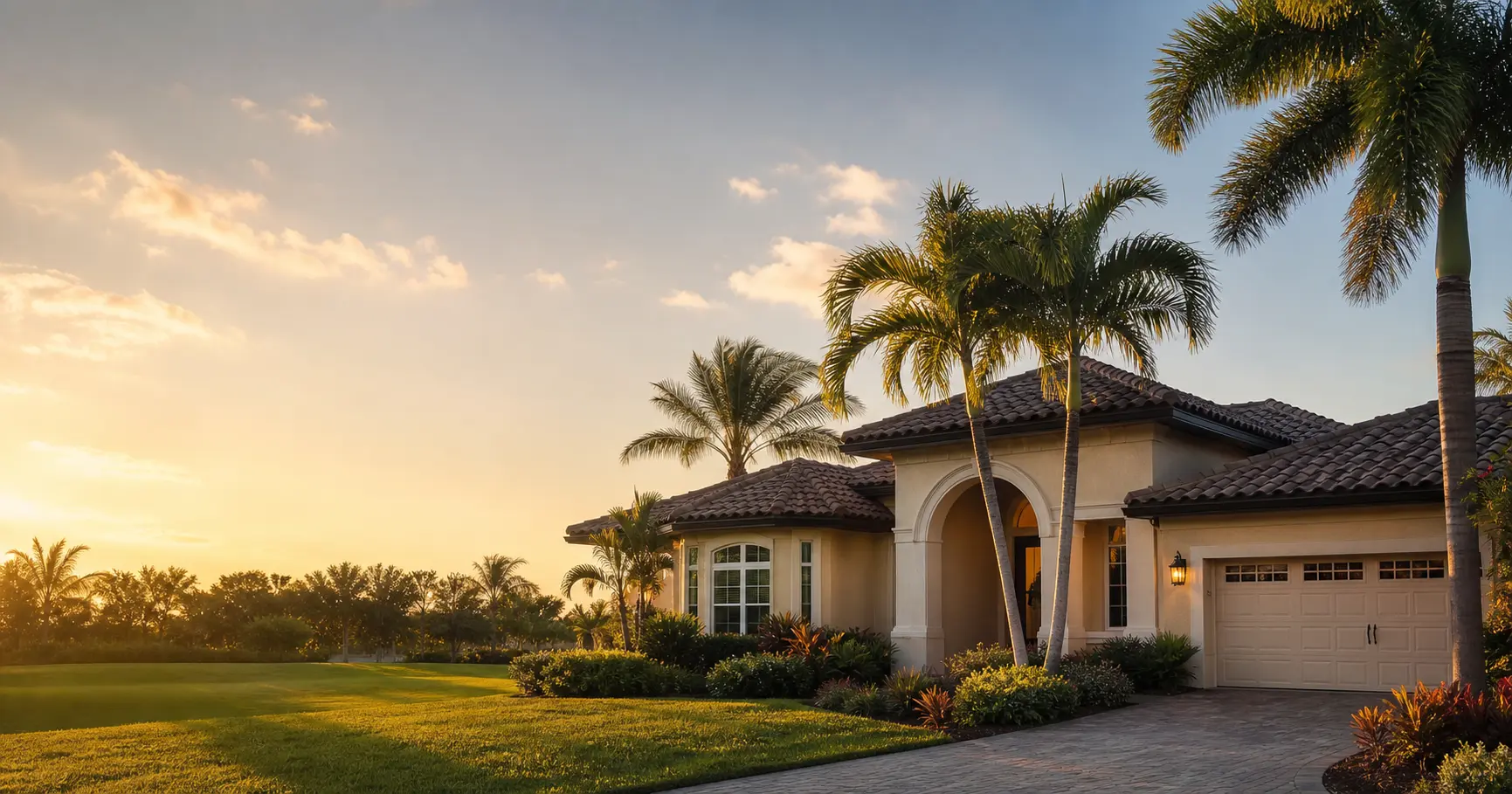 Florida home at golden hour representing the new Greene and Associates Insurance relationship with Slide Insurance